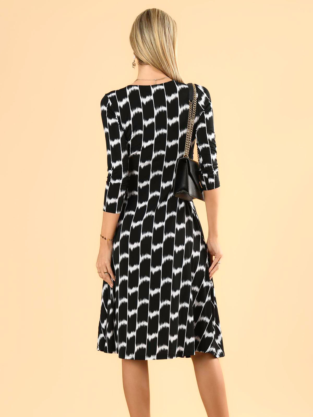 Odilia Fit & Flare Jersey Dress, Black Geo