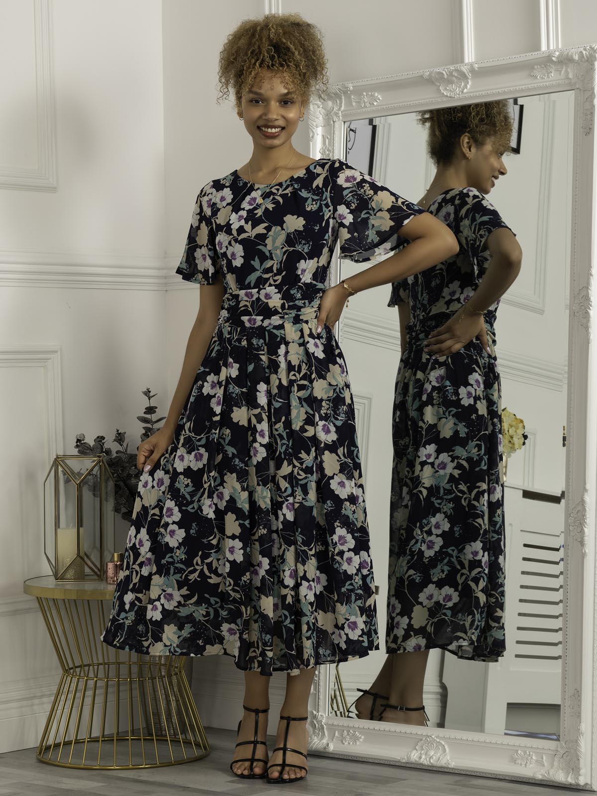 Nadine Floral Print Chiffon Dress, Navy