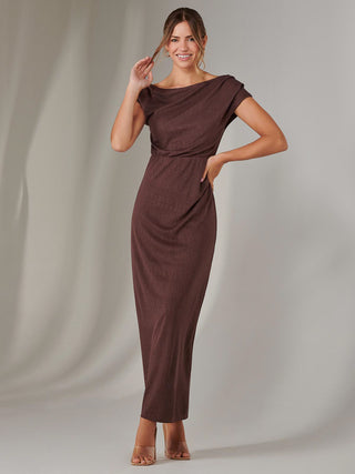 Asymmetrical Bodycon Midaxi Dress, Brown