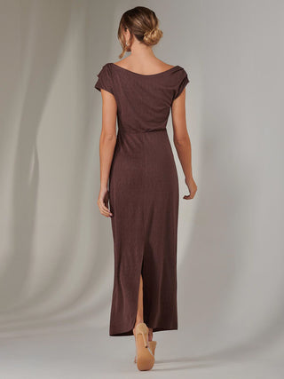 Asymmetrical Bodycon Midaxi Dress, Brown