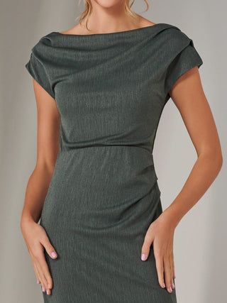 Asymmetrical Bodycon Midaxi Dress, Khaki