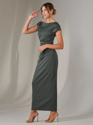 Asymmetrical Bodycon Midaxi Dress, Khaki