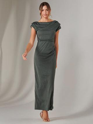 Asymmetrical Bodycon Midaxi Dress, Khaki