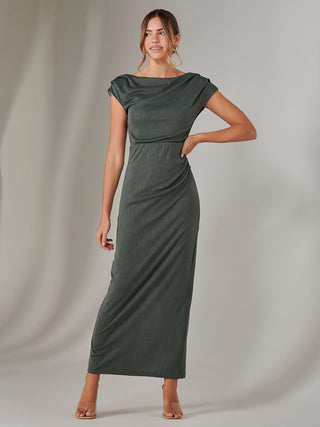 Asymmetrical Bodycon Midaxi Dress, Khaki
