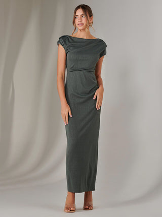 Asymmetrical Bodycon Midaxi Dress, Khaki