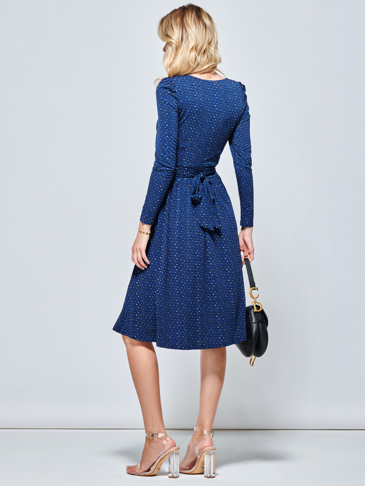 Spot Long Sleeve Jersey Dress, Navy Spot
