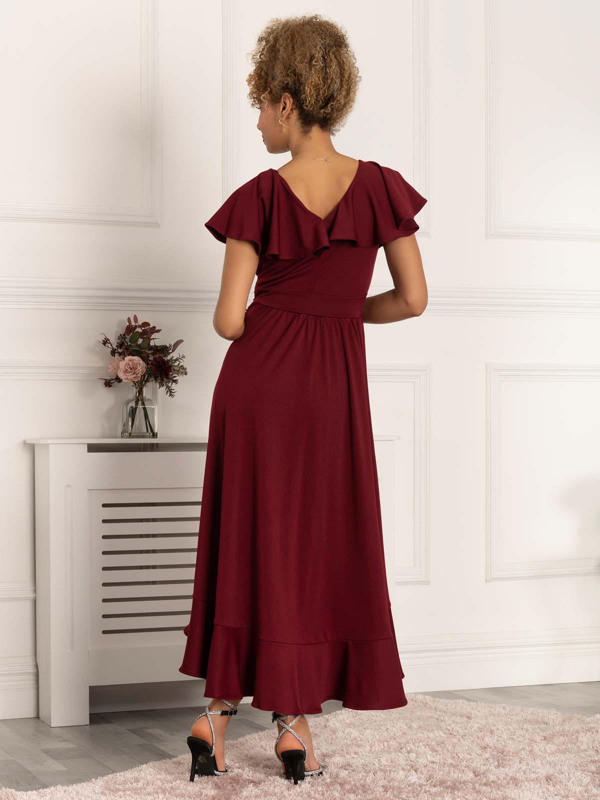 Priya Frill Dipped Hem Dress, Burgundy