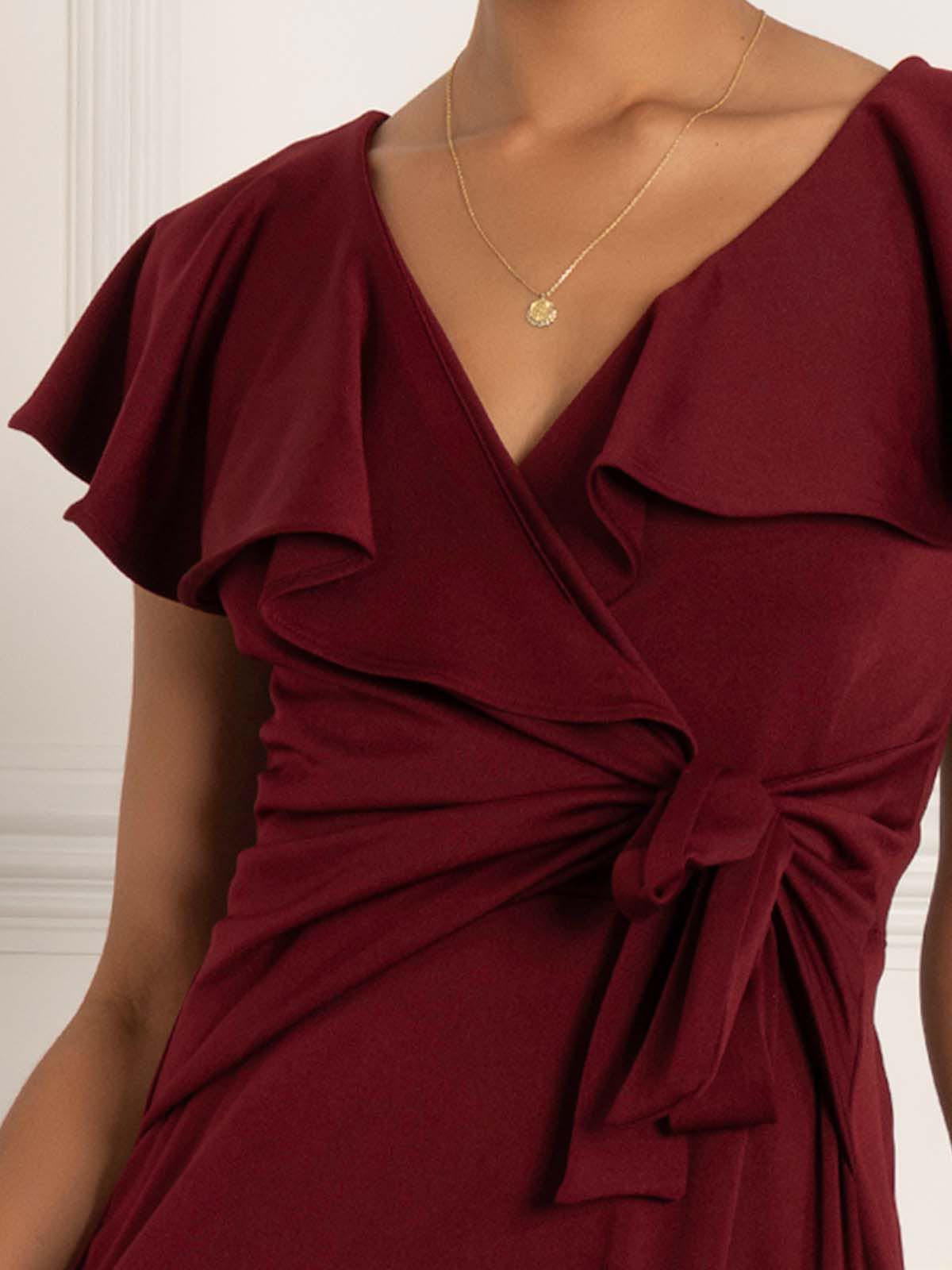 Priya Frill Dipped Hem Dress, Burgundy