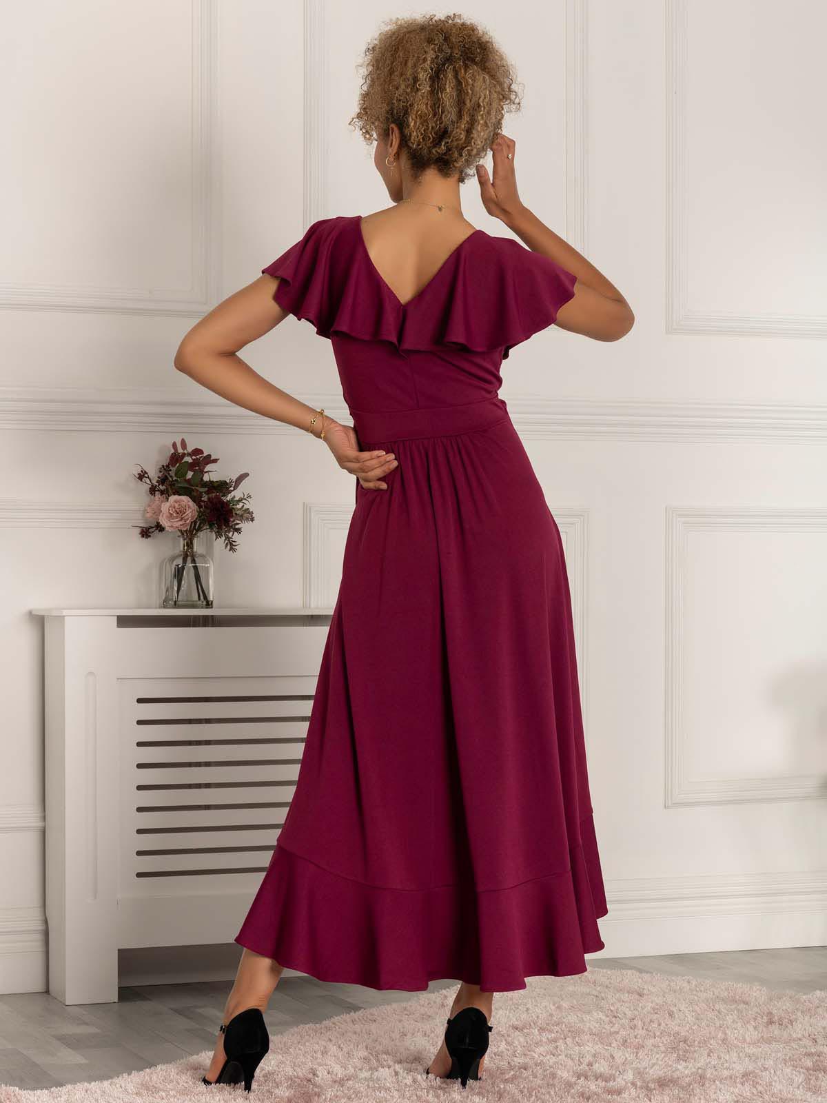 Priya Frill Dipped Hem Dress, Dark Purple
