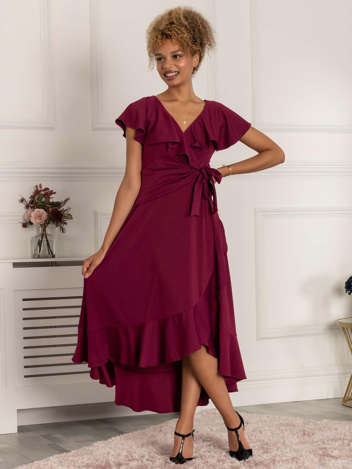 Priya Frill Dipped Hem Dress, Dark Purple
