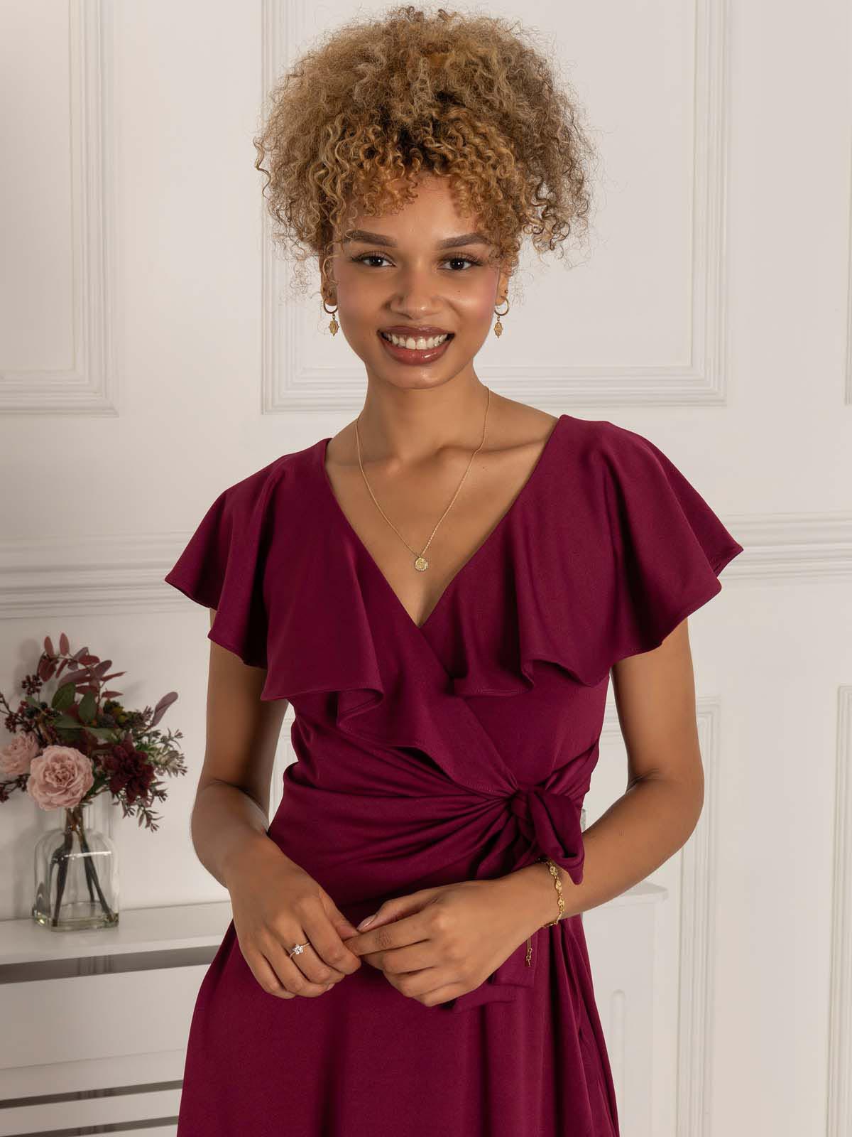 Priya Frill Dipped Hem Dress, Dark Purple