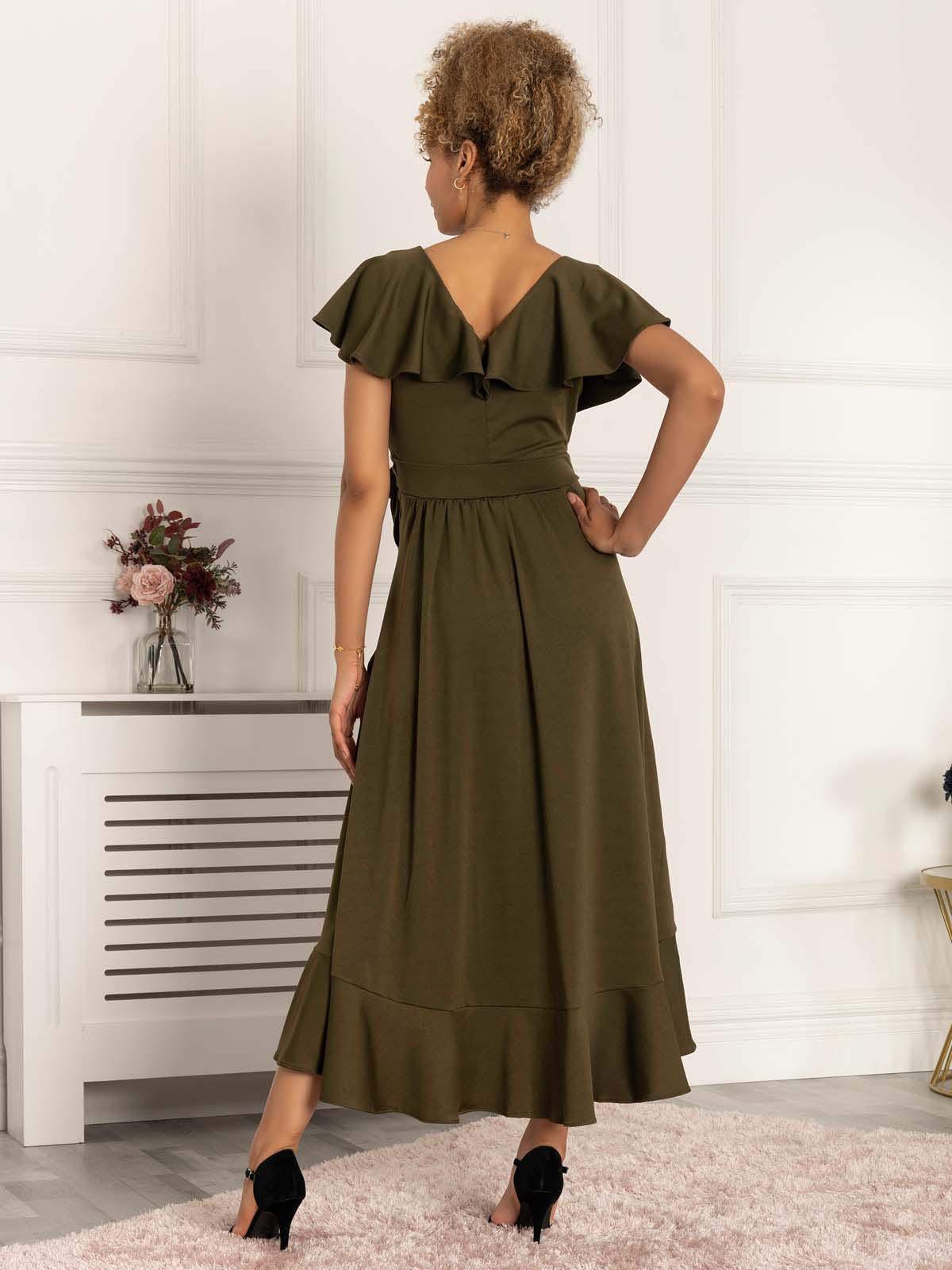 Priya Frill Dipped Hem Dress, Soldier Green