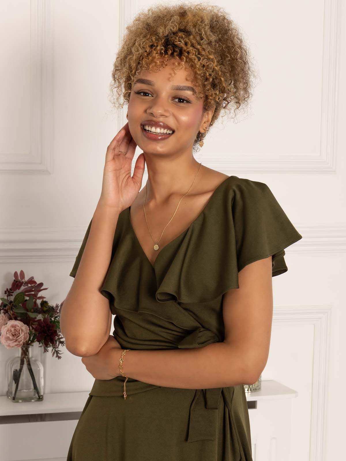 Priya Frill Dipped Hem Dress, Soldier Green