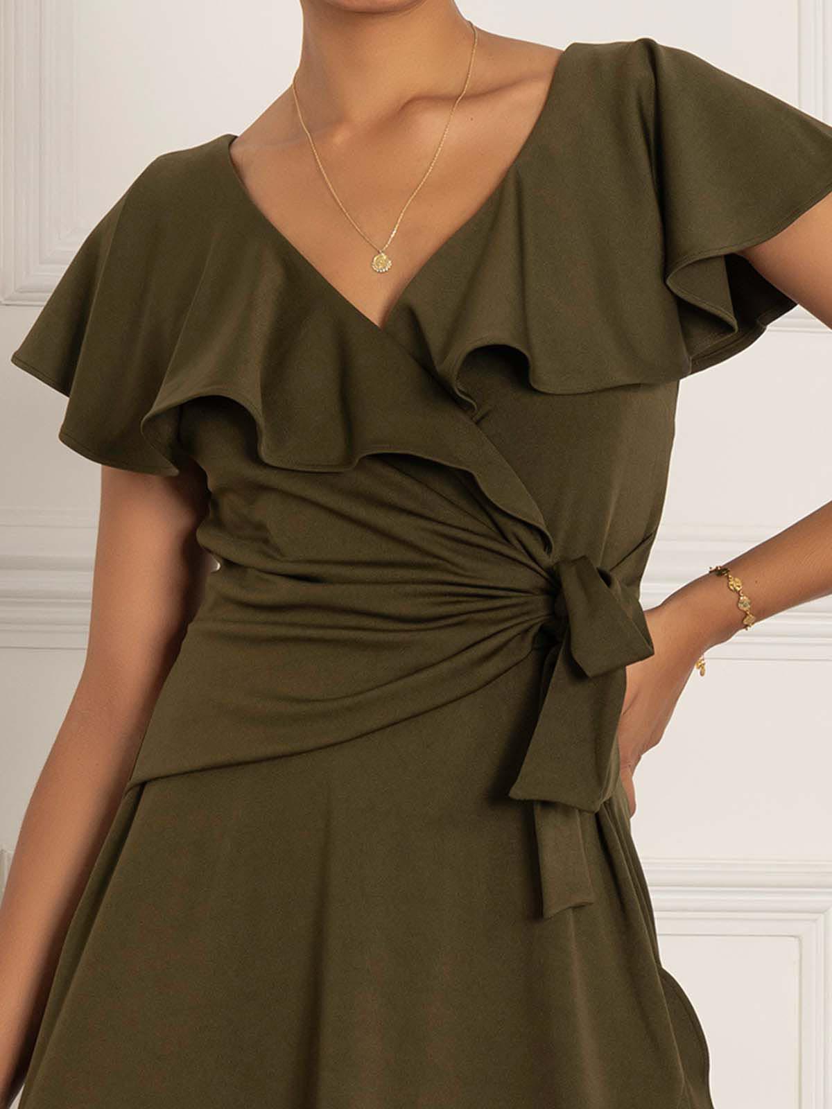 Priya Frill Dipped Hem Dress, Soldier Green