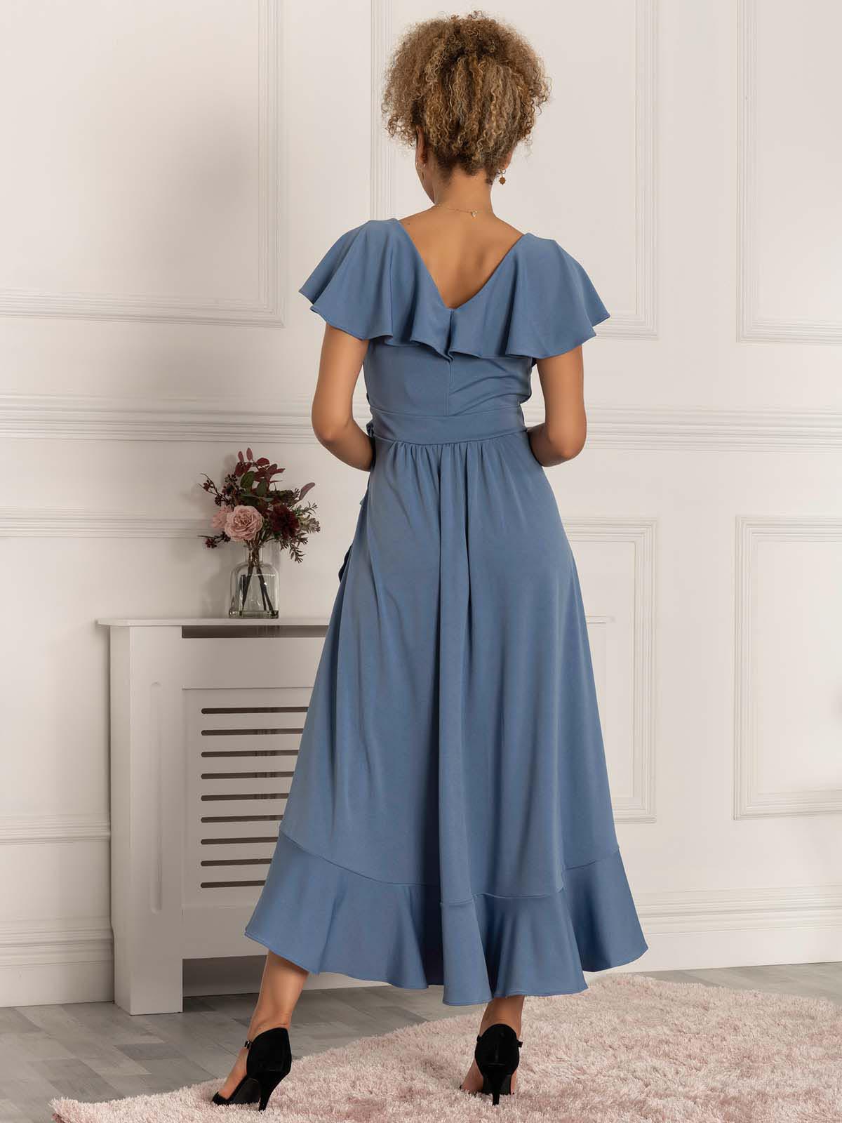 Priya Frill Dipped Hem Dress, Steel Blue