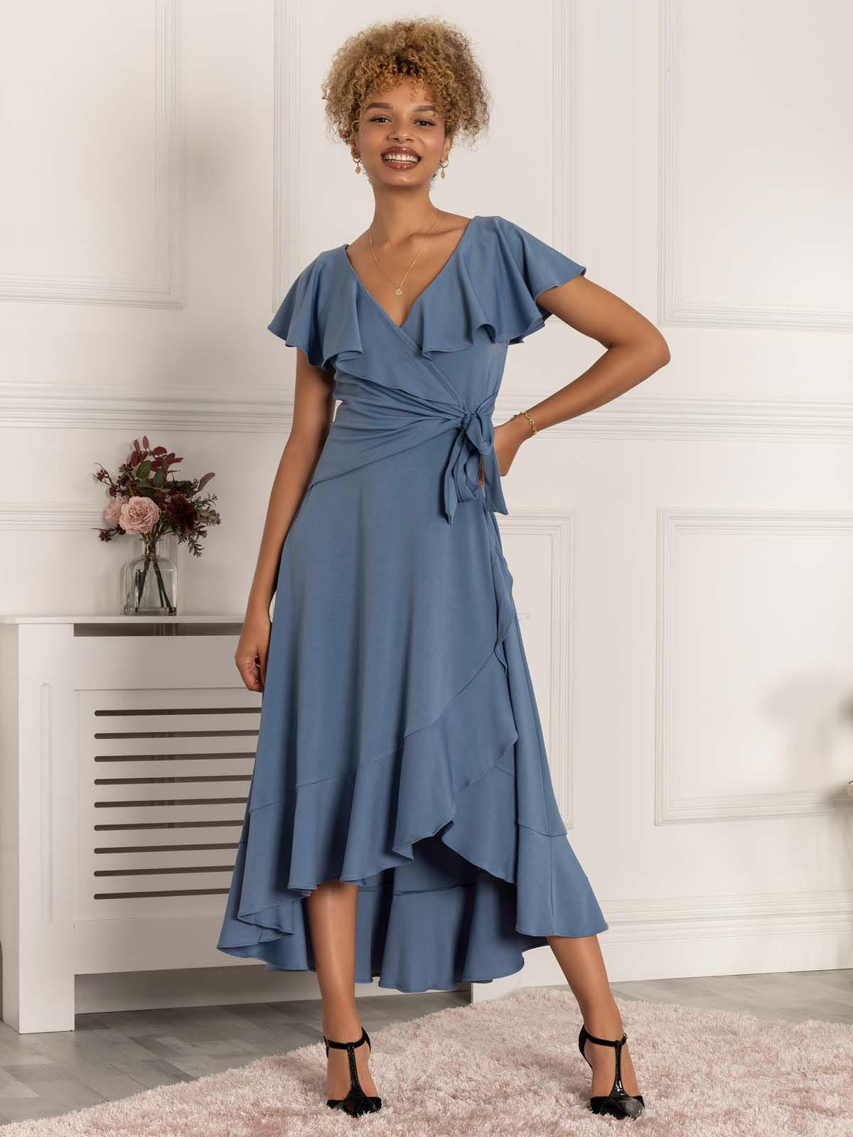 Priya Frill Dipped Hem Dress, Steel Blue