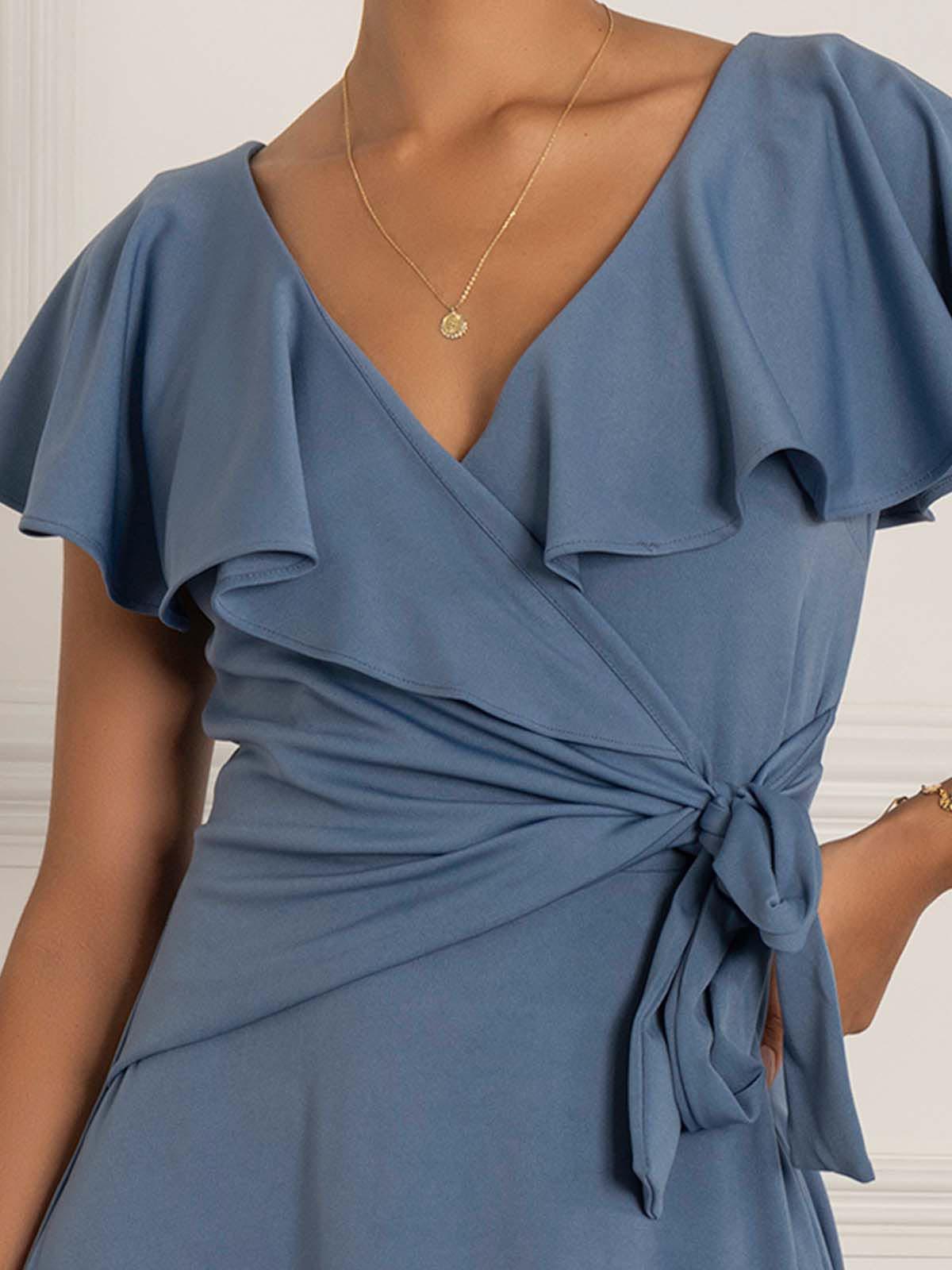 Priya Frill Dipped Hem Dress, Steel Blue