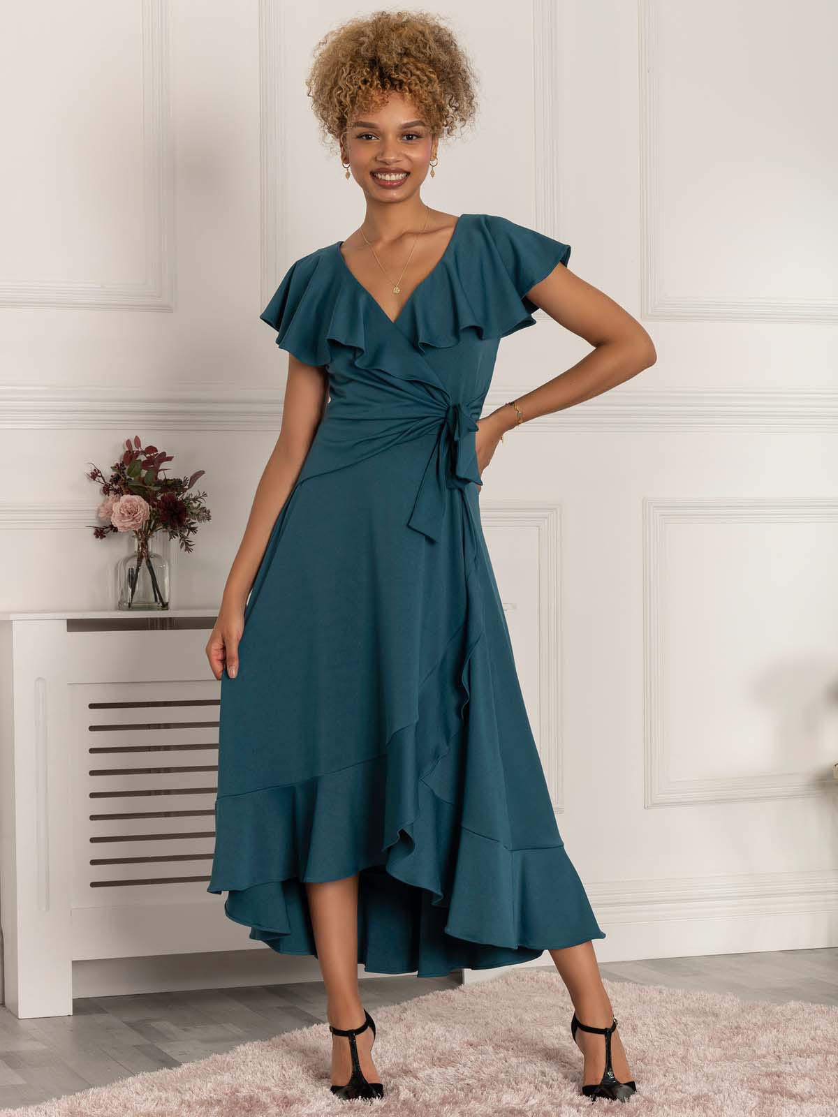Priya Frill Dipped Hem Dress, Teal