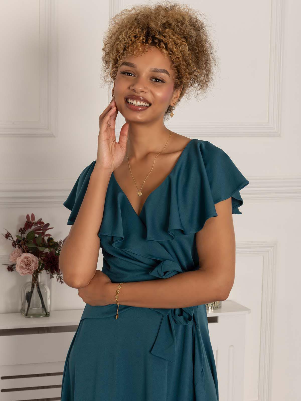 Priya Frill Dipped Hem Dress, Teal