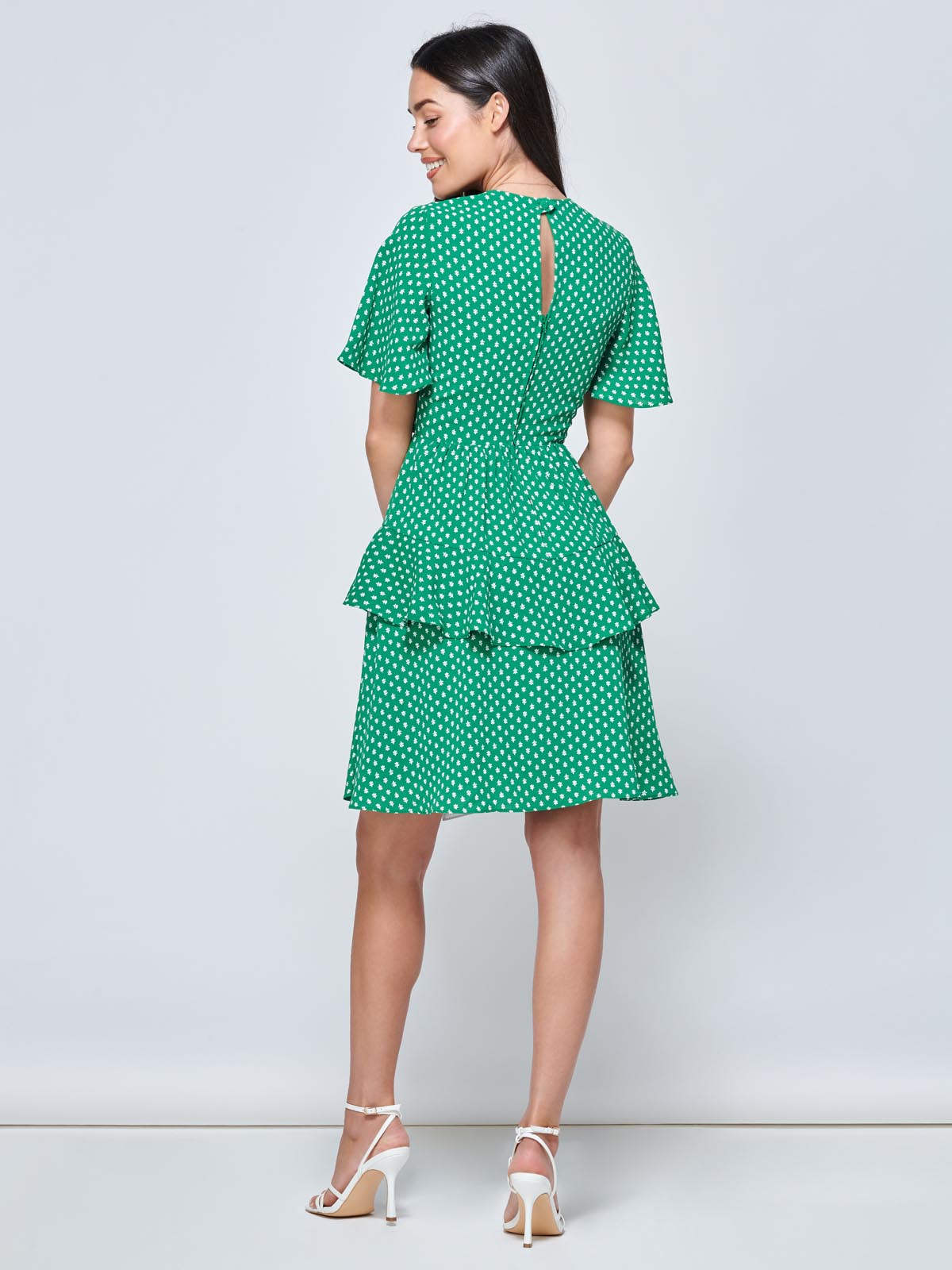 Priscila Tie Waist Woven Mini Dress, Green Ditsy