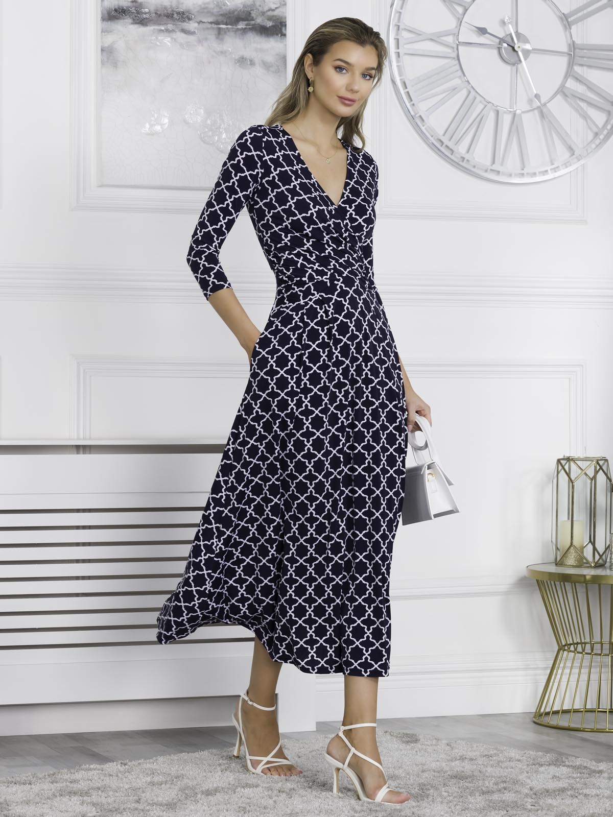 Patricia Jersey Fit & Flare Maxi Dress, Navy Geo