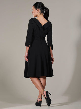 Petite Button Collar Dress, Black