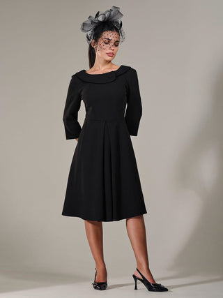 Petite Button Collar Dress, Black