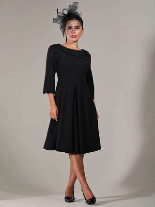 Petite Button Collar Dress, Black