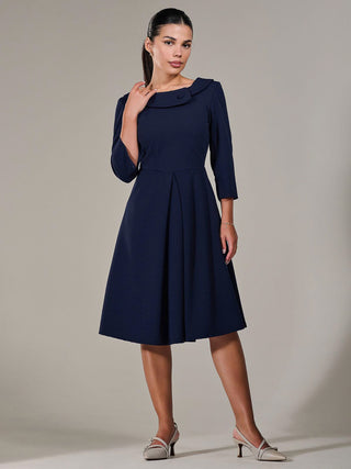 Petite Button Collar Dress, Navy