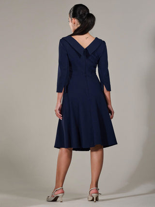 Petite Button Collar Dress, Navy