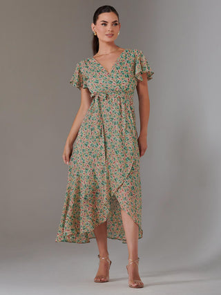 Petite High Low Midaxi Dress, Beige Multi