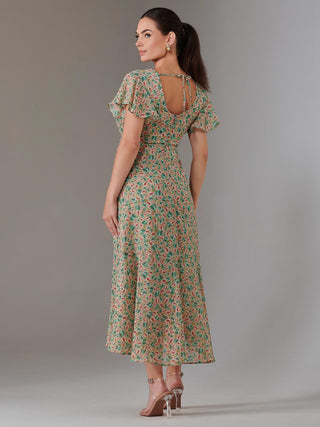 Petite High Low Midaxi Dress, Beige Multi
