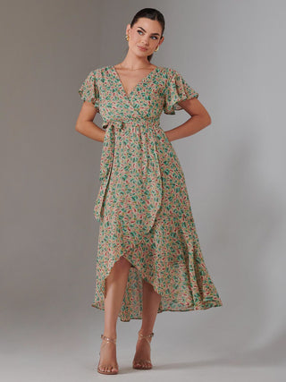 Petite High Low Midaxi Dress, Beige Multi
