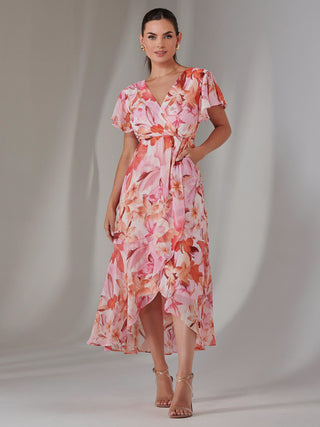 Petite High Low Midaxi Dress, Pink Floral