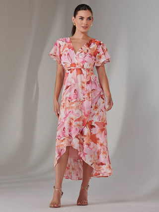 Petite High Low Midaxi Dress, Pink Floral