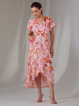 Petite High Low Midaxi Dress, Pink Floral