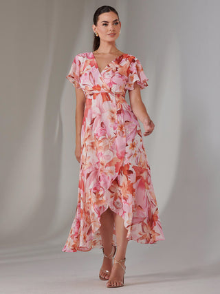 Petite High Low Midaxi Dress, Pink Floral