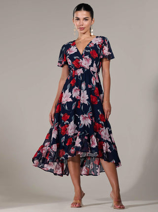Petite High-Low Midaxi Dress, Navy Floral