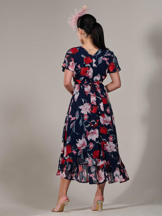 Petite High-Low Midaxi Dress, Navy Floral