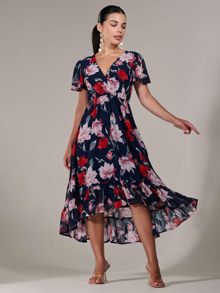 Petite High-Low Midaxi Dress, Navy Floral