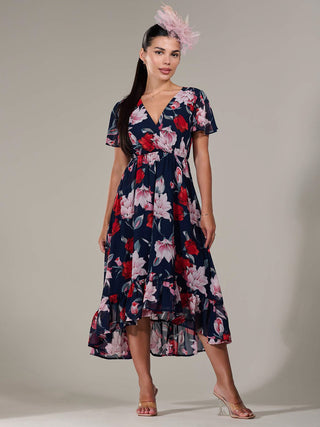 Petite High-Low Midaxi Dress, Navy Floral