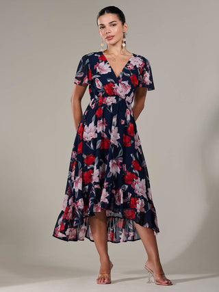 Petite High-Low Midaxi Dress, Navy Floral