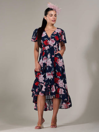 Petite High-Low Midaxi Dress, Navy Floral