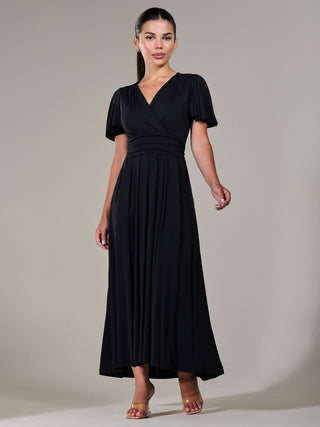 Short Sleeve Soft Silky Jersey Maxi Dress, Black