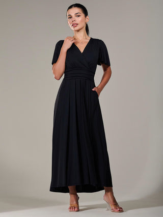 Short Sleeve Soft Silky Jersey Maxi Dress, Black