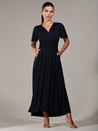 Short Sleeve Soft Silky Jersey Maxi Dress, Black