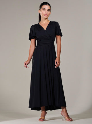 Short Sleeve Soft Silky Jersey Maxi Dress, Black