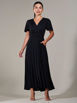 Short Sleeve Soft Silky Jersey Maxi Dress, Black