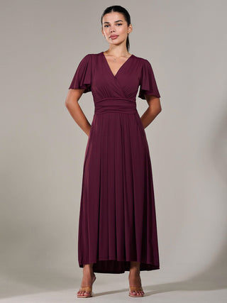 Short Sleeve Soft Silky Jersey Maxi Dress, Burgundy