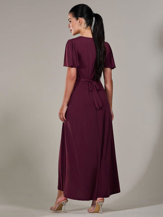 Short Sleeve Soft Silky Jersey Maxi Dress, Burgundy